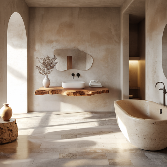 Contemporary Spa Bathroom Vanity Floating Live Edge Wood Counter SINLSABRV263