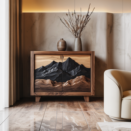 Rustic Artistic Curved Drawer Cabinet Solid Wood Living Room Interior Signature Piece SINLSASC433