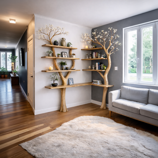 Nature Inspired Tree Display Bookcase Solid Wood Living Room Interior Wall Feature SINLKITB640