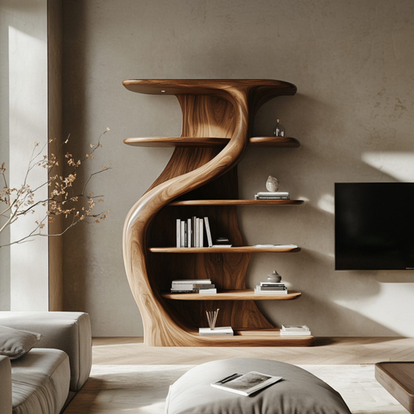 Rustic Handcrafted S Shape Wooden Cabinet Solid Wood Living Room Interior Feature Decor SINLKISC447