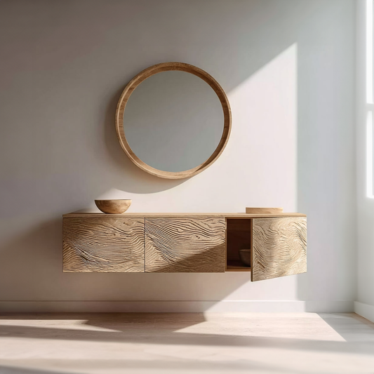 Mid Century Cabinet Vanity Bathroom Decor Floating Wood Cabinet SINLKIBRV152