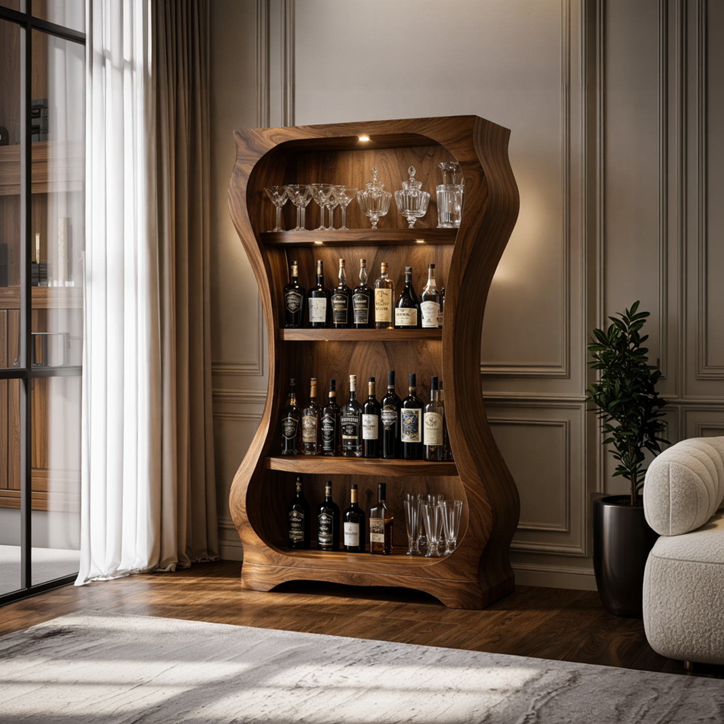 Sculptural Wood Wine Display Cabinet Interior SINLKISC452