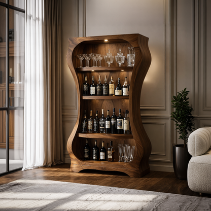 Sculptural Wood Wine Display Cabinet Interior SINLKISC452