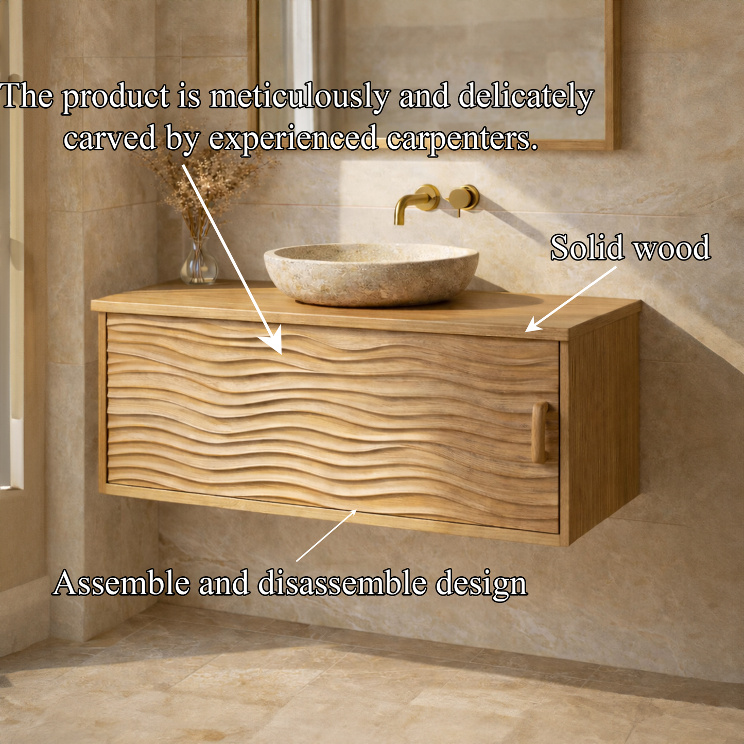 Scandinavian Style Bathroom Vanity Wall Mounted Wood Cabinet Storage SINLKIBRV262