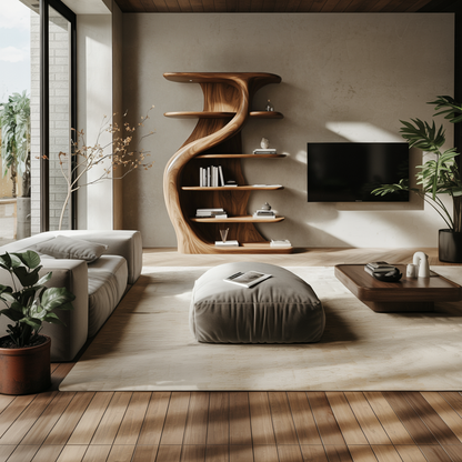 Rustic Handcrafted S Shape Wooden Cabinet Solid Wood Living Room Interior Feature Decor SINLKISC447