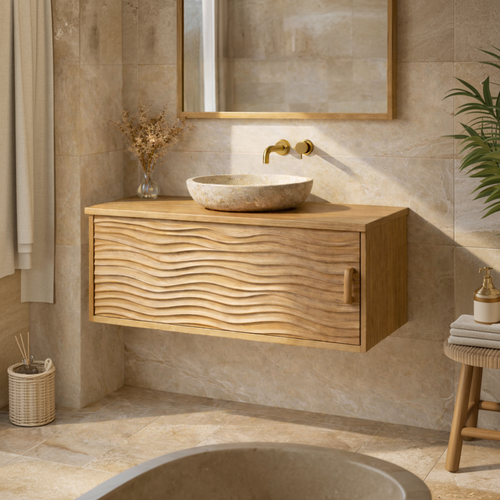 Scandinavian Style Bathroom Vanity Wall Mounted Wood Cabinet Storage SINLKIBRV262